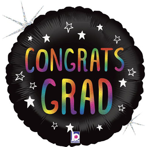 Picture of GRADUATION FOIL BALLOON BLACK WITH RAINBOW LETTERS 18 INCH
